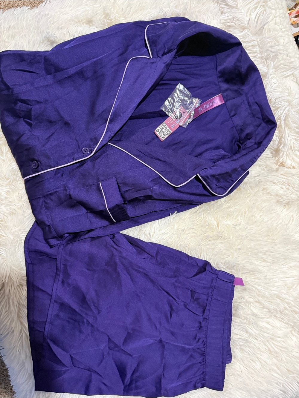 Adore Me Deep Purple Pajama Set with White Piping
